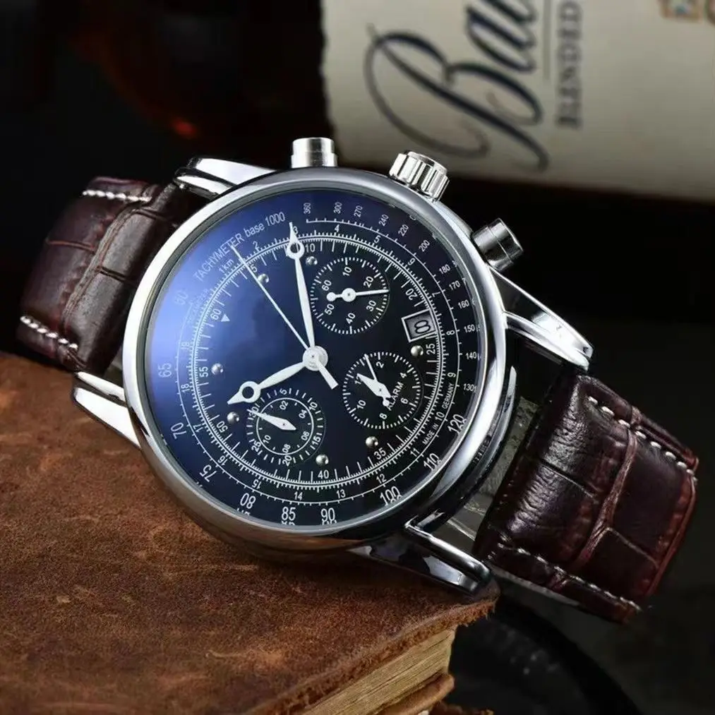 Luxury Business 6-pin quartz leather Watch Men's Casual Sports Date Waterproof multi-function timer