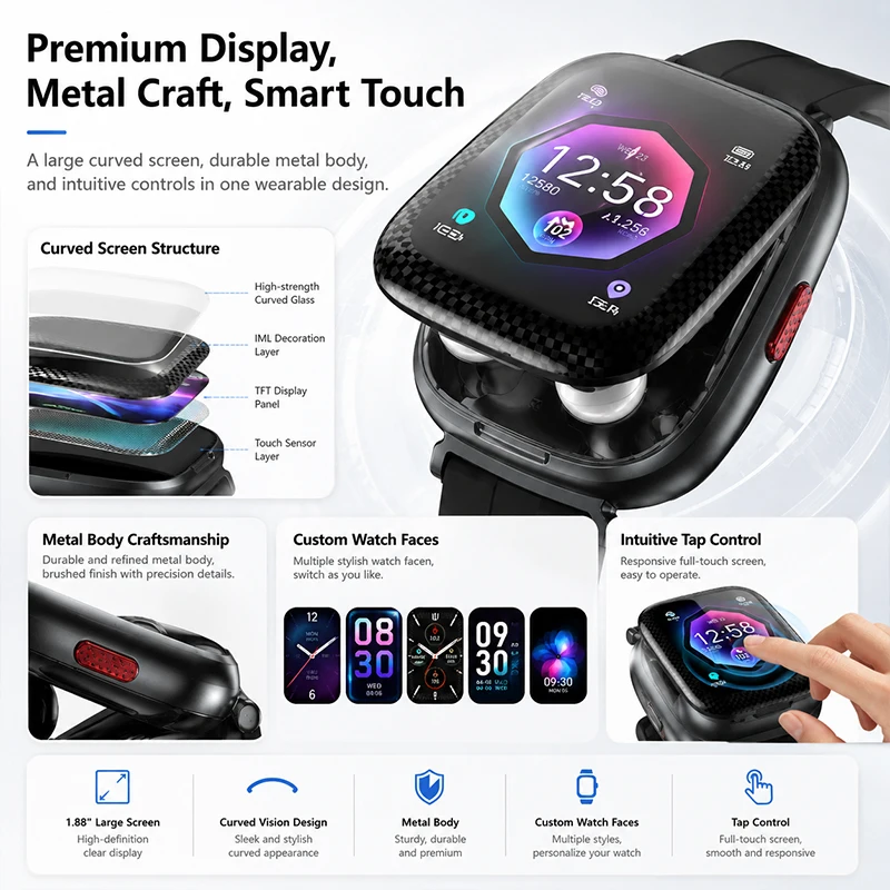 2026 Smart Watch with Built-in Wireless Earbuds HD Stereo Sound Bluetooth Calling AI Assistant Fitness Tracker for Android iOS