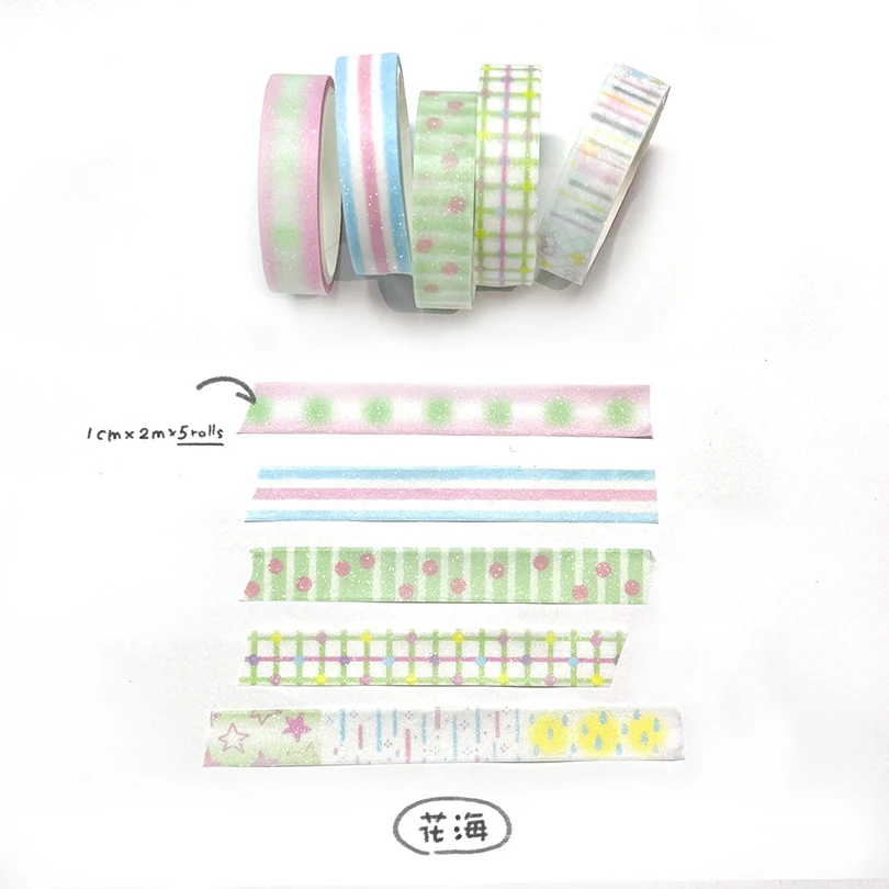 5Pcs Glitter Matte Washi Tape Scrapbooking Supplies Washi Tape Set Diary Decoration Basic Cinta Adhesiva Decorativa Washi Tapes 6