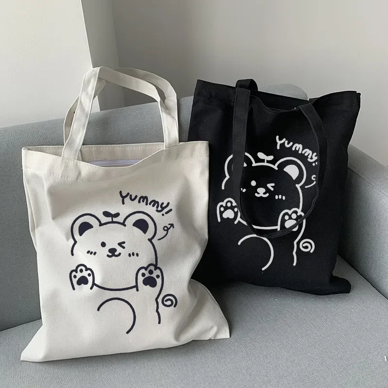 

2023 Women Bag Korea Style Cartoon Kawaii Shopping Canvas Bag Large Capacity Handbag Women Shoulder Bag Fun Cute Shopper Bag