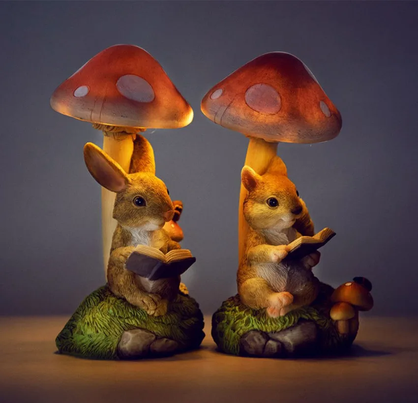 

Rabbit Hedgehog Solar Light Garden Decoration Mushroom Small Animal Sculpture Crafts Desktop Balcony Flower Pots Ornament Home