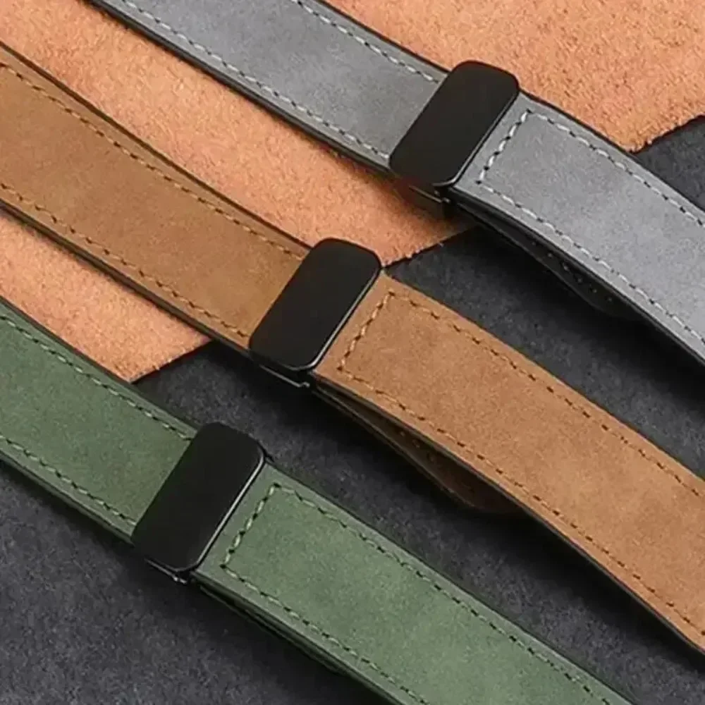 Premium Leather and Sports Silicone Strap with Magnetic Buckle - Elegant Wristband Bracelet