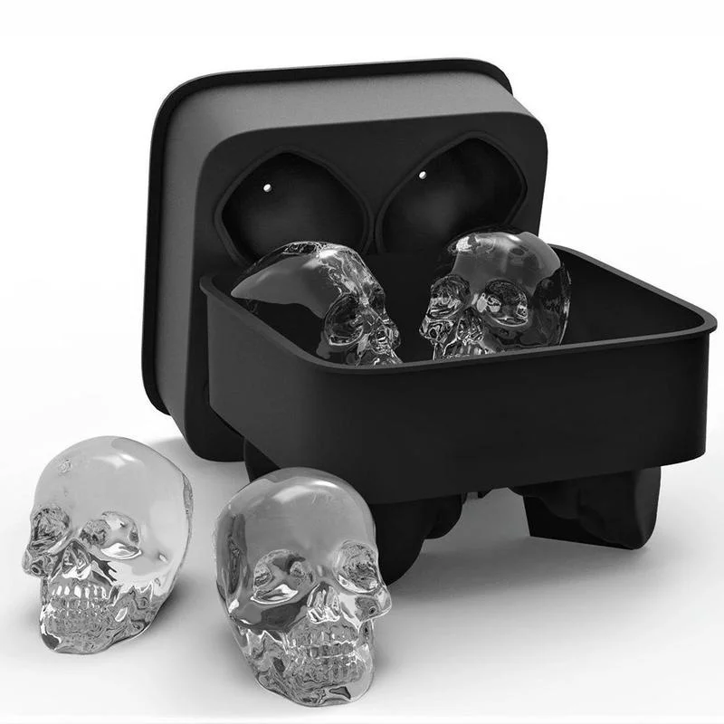 Skull mold DIY 3D Easy Release Silicone Ice Mold 4 Skulls，for