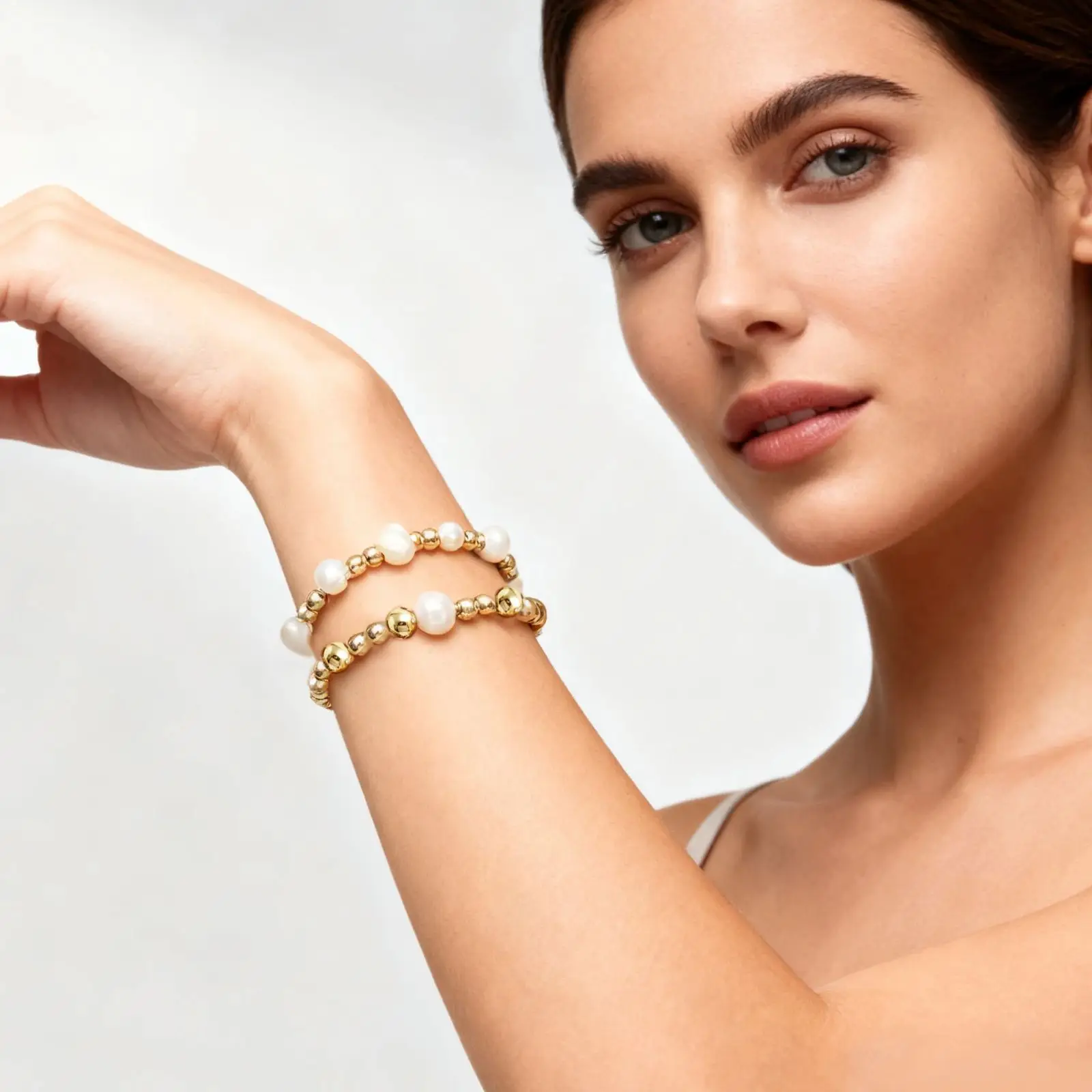 Vlen Bracciale di perle impilabile per donna Gioielli con perline a sfera placcate in oro 18 carati Braccialetti Boho da spiaggia estiva Regalo