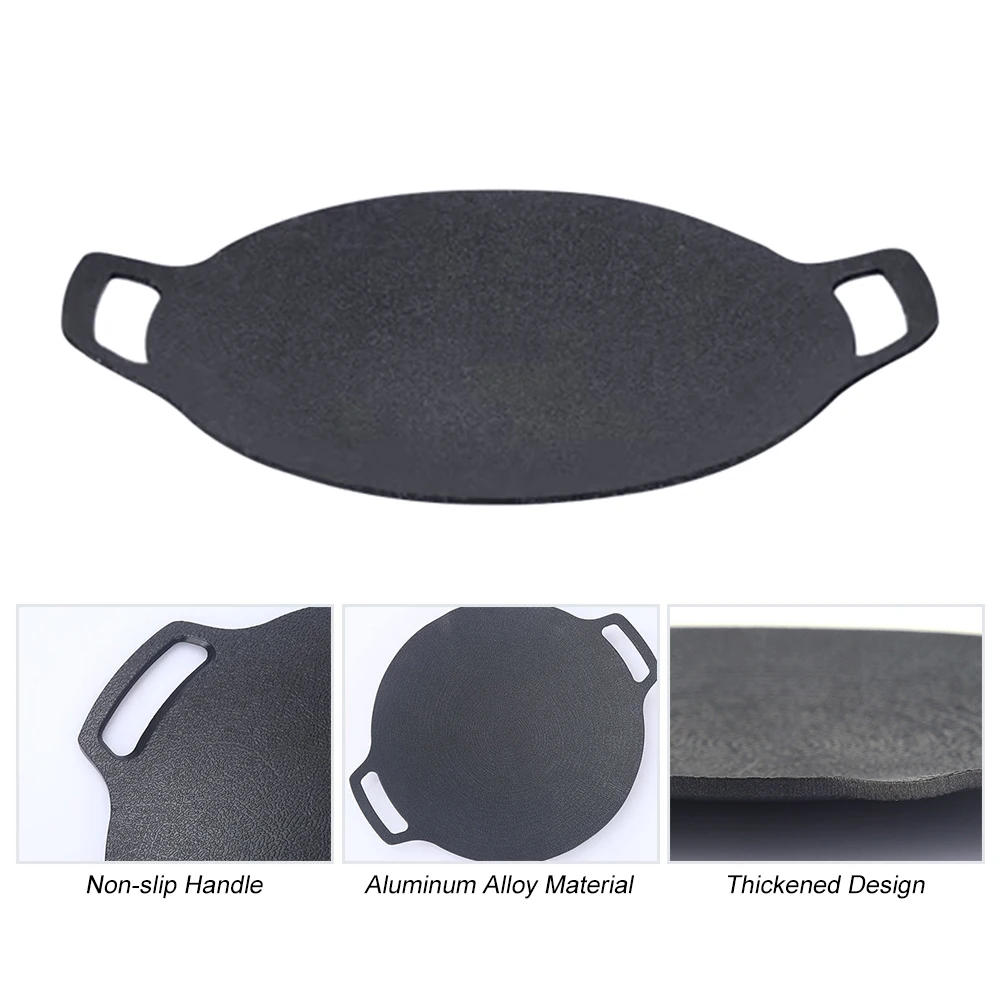 

30/34/38cm Nonstick BBQ Grill Pan Stovetop Baking Tray Comal with Metal Handles for Outdoor Barbecue Picnic Camping Cooking