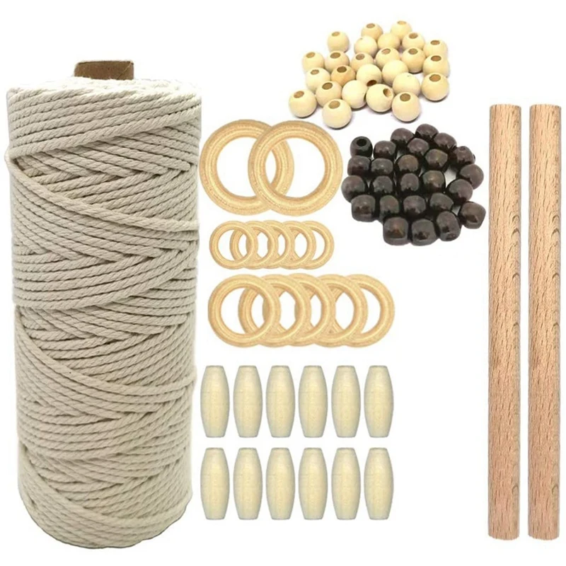 

Набор хлопковых веревок для макраме, шнур для макраме из натурального хлопка с деревянными бусинами, деревянные кольца, наборы для макраме для вешалки для растений
