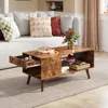 Wood Coffee Table with Sliding, Modern Center Table with Open Storage Shelf for Living Room, Bedroom,Coffee Tables 2