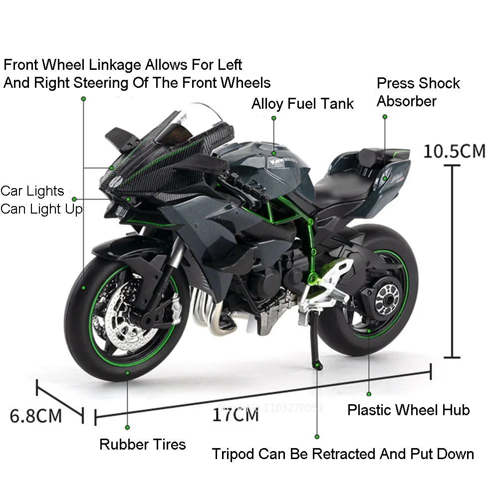 1:12 Kawasaki H2R BWM S1000RR Alloy Motorcycle Toys Diecast Miniature Car Front Wheel Steering Motorbike Children Christmas Gift 2