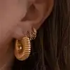 Fashion Glossy Stainless Steel Chunky Hoop Earrings for Women Gold Plated Thick Texture Geometric Circle Earring Vintage Jewelry 2