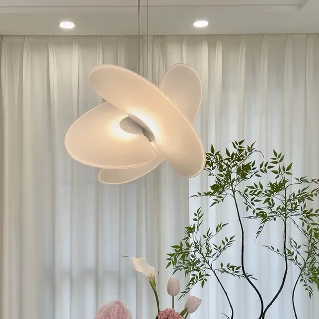Lámpara Colgante Moderna de Seda Estilo Italiano Minimalista, Diseño Nórdico, Blanca, para Loft, Villa, Sala de Estar, Hotel 3