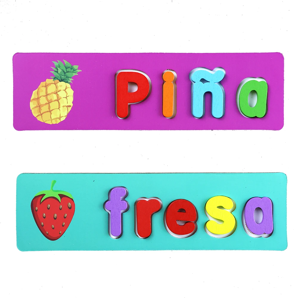 Toddler Montessori Spell Spanish Alphabet Words Game Wooden Toy Learning Jigsaw Letter Puzzles Early Educational Toys for Kids 6