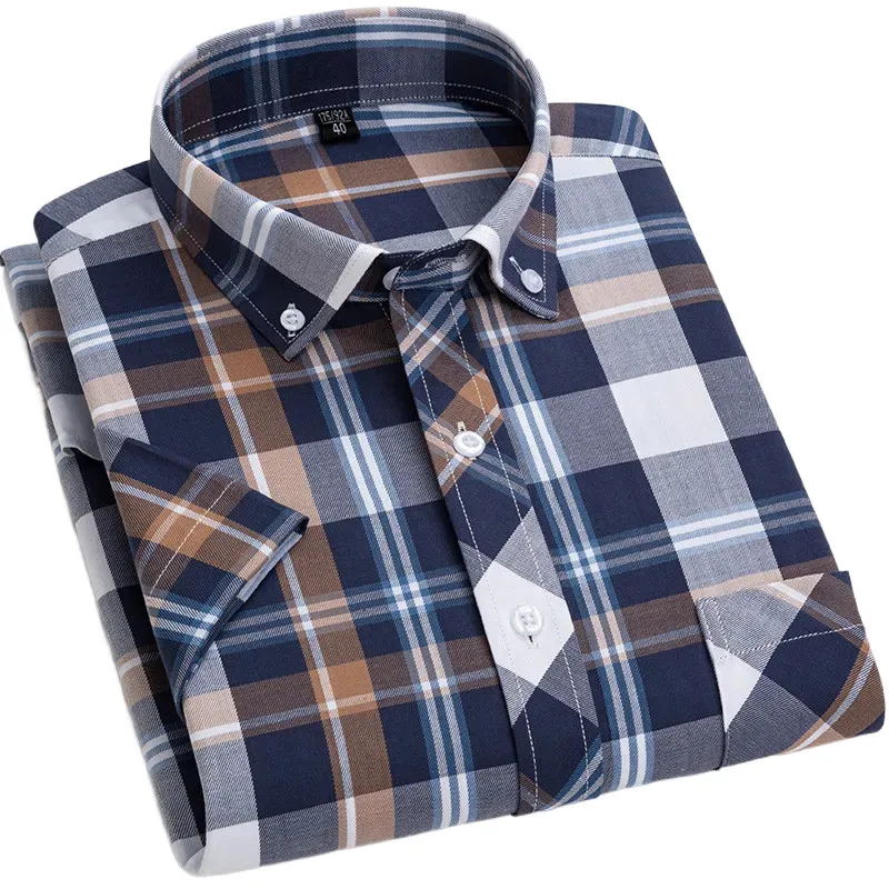 COOFANDY Heren geruit overhemd met korte mouwen casual geruite button