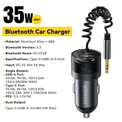 Essager Bluetooth 5.3 Car Charger & AUX Adapter with Fast Charging - Grey