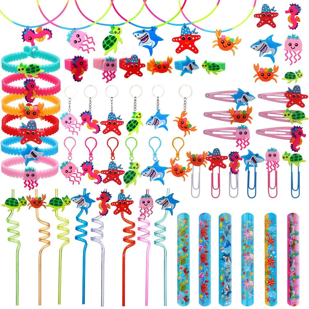8Pcs Reusable Drinking Straws Cartoon Ocean Biology Plastic Straws Beverages Coffee Wedding Event Party Supplies Kid Toy