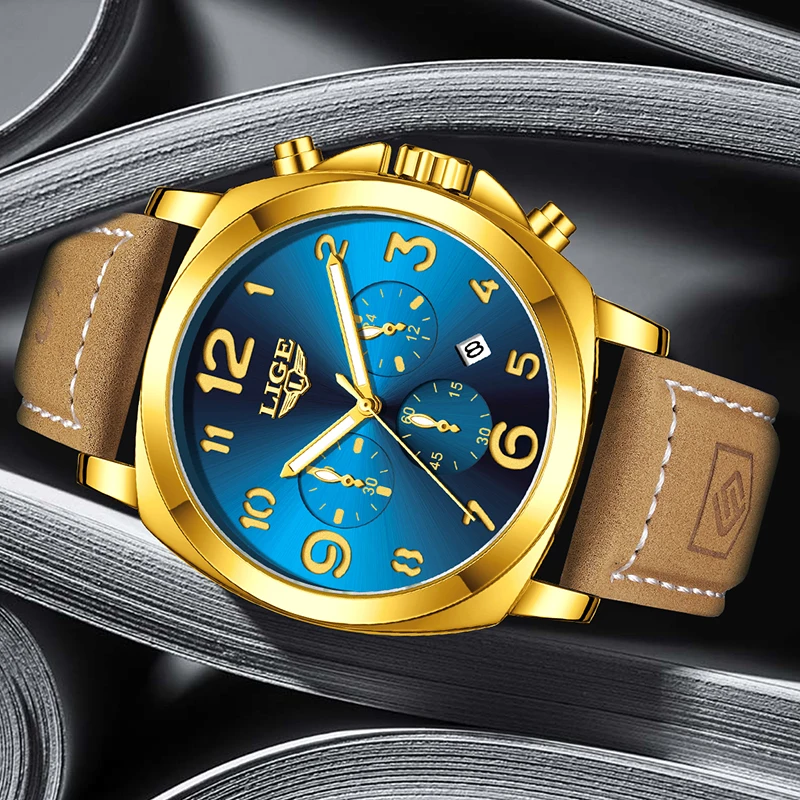 LIGE Top Brand Luxury Mens Watches Fashion Business Big Dial Watch Men Military Waterproof Luminous Chronograph Clock Male Gift