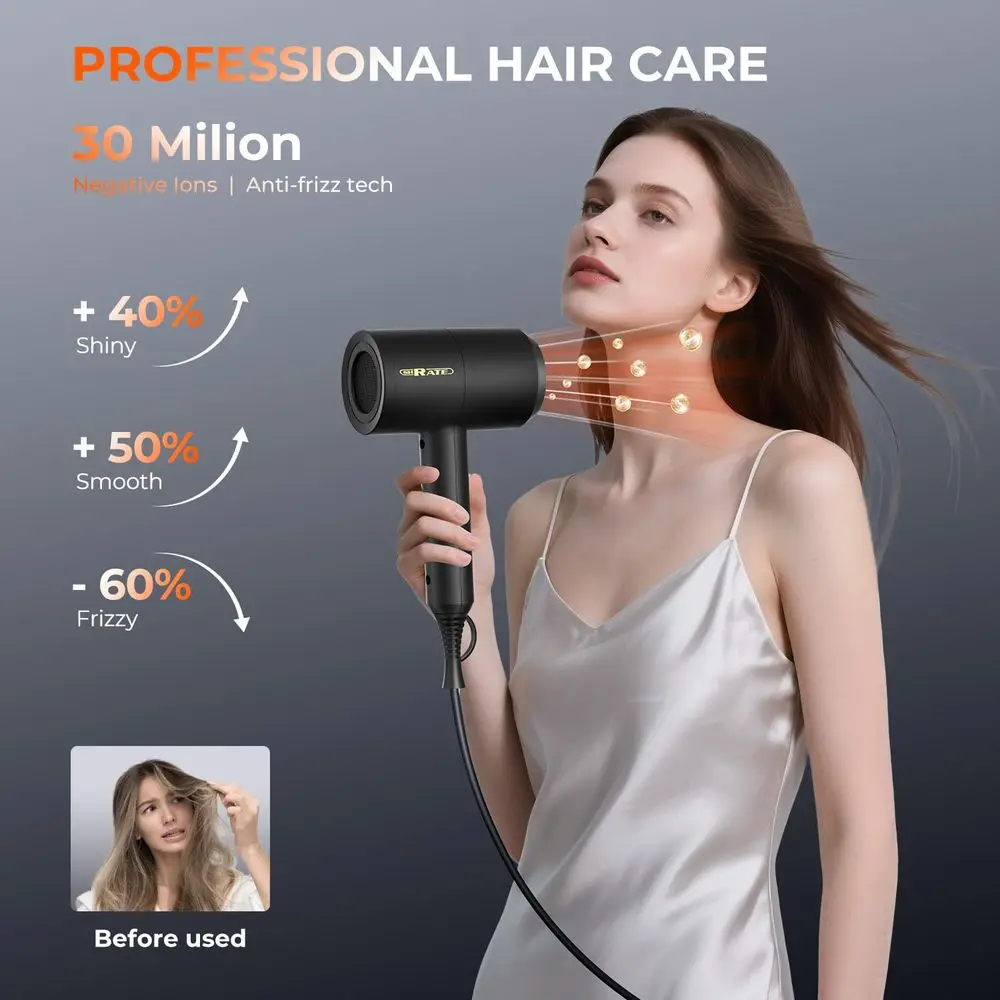 Portable Ionic Hair Dryer With Diffuser For All Hair Types_voghion.com