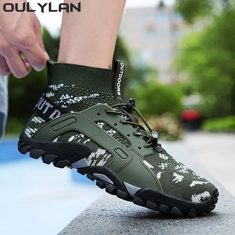 

Men Quick Dry Shoes Slip On Hiking Upstream Wading Shoes Non-slip Mesh Breathable Water Sneakers High Top Climbing Footwear