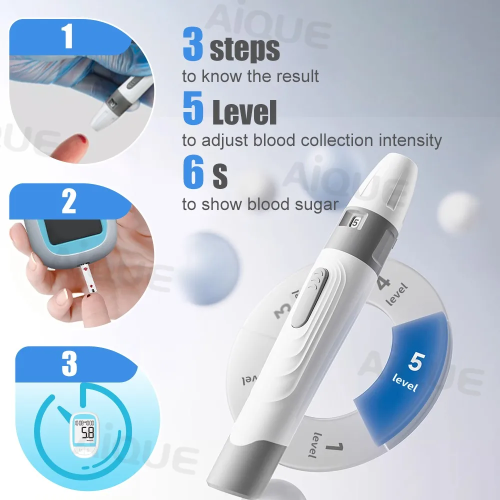 Blood glucose meter AiQUE blood glucose meter GDH glucometer 50/10 strips kit full set glucose test strips medical diabetes 6S get results fast