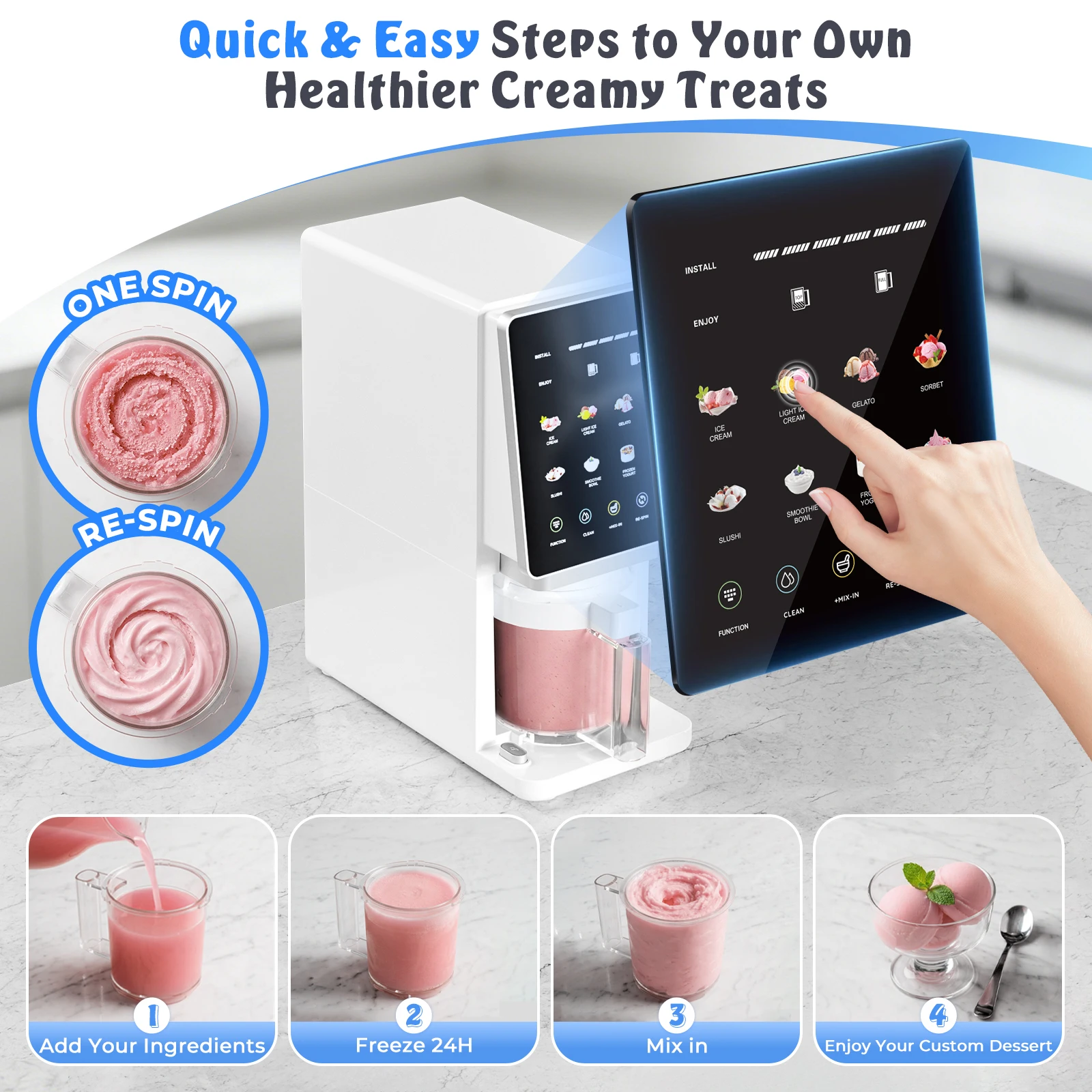 11 in 1 Ice Cream Maker with Recipe, Mix-in & Re-spin for Creamy Texture | 3 Pints Diary Free Keto-Friendly Frozen Dessert Machine, Frozen Treat, Yogurt, Sorbet, Gelato, Smoothie Bowls 5