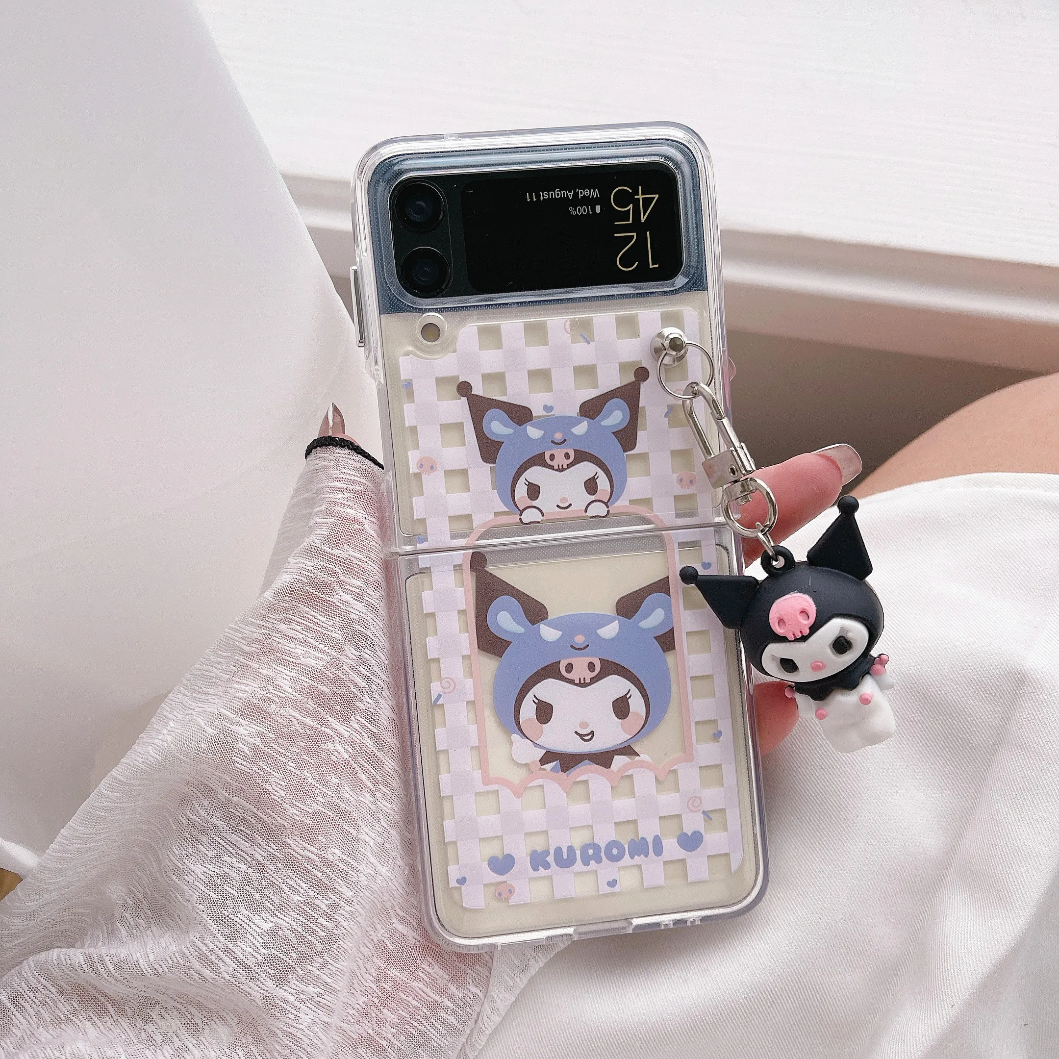 samsung z flip3 case Cartoon Kuromi My Melody Phone Case For Samsung Z Flip 3 5G ZFlip3 Flip3 For Galaxy With Cute Doll ornament Transparent Cover samsung flip3 case