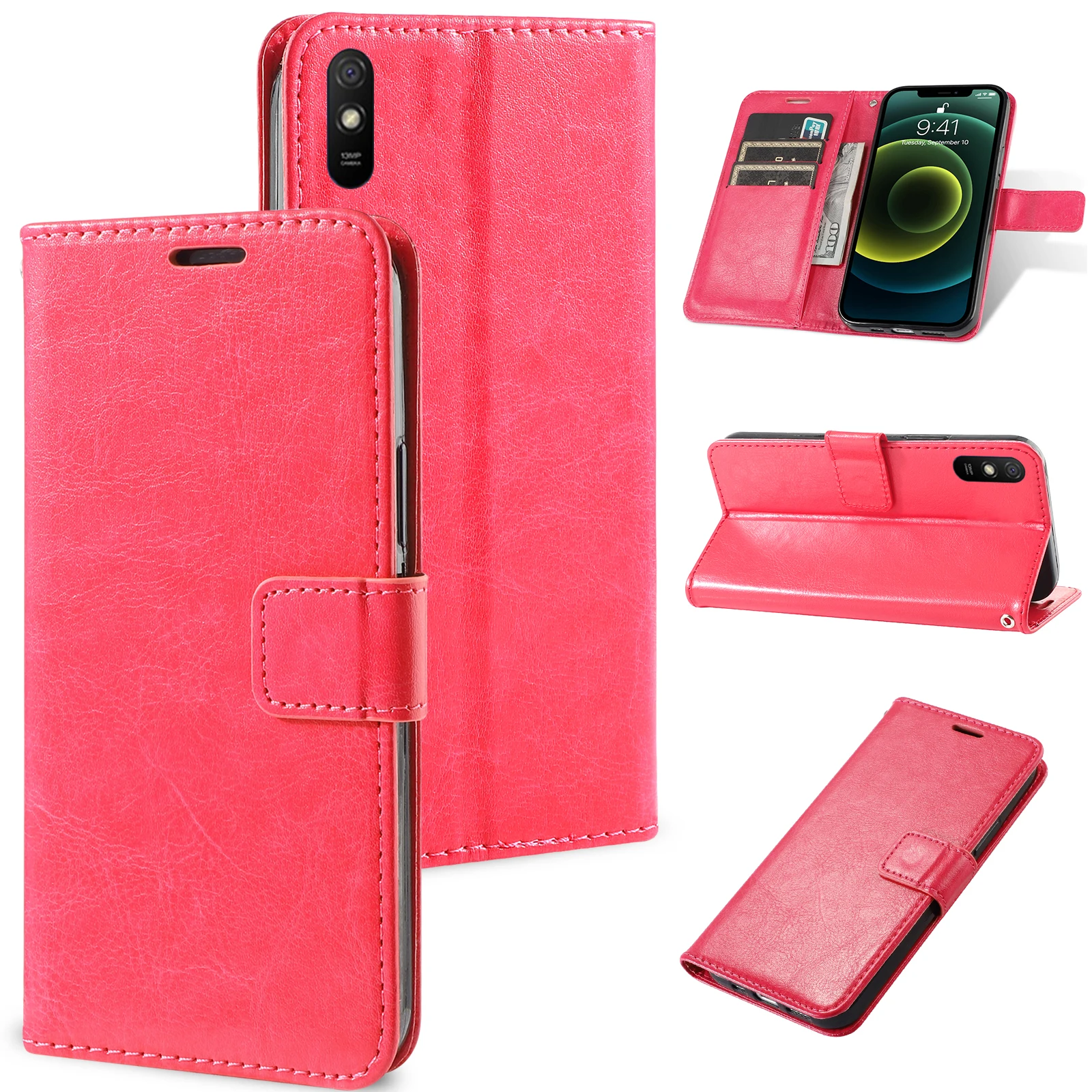 Magnetic Leather Wallet Flip Case with Bracket Design