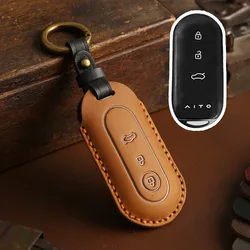 Premium Leather Key Case with Keychain - Car Accessories (Brown)