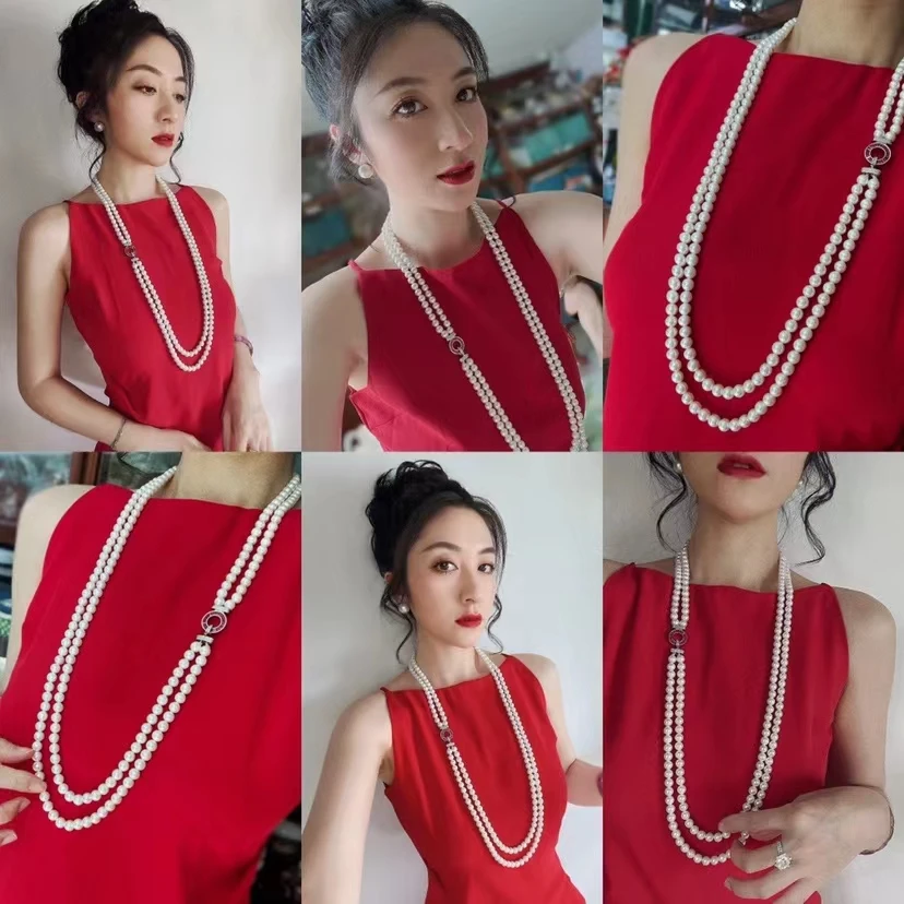 

30-32'' White Pearl Natural Bracelet And Necklace Set For Women Lady Gift