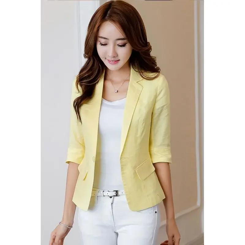 2024 Autumn OL Suit Blazers Casual Solid Lapel Thin Blazer Women Long Sleeve Cotton Linen Coat Female Jackets Outwear Q104 2