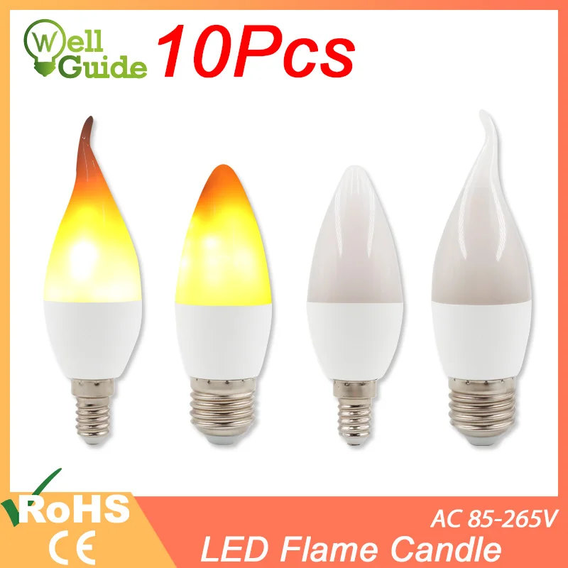 

10pcs E27 Led Simulated Flame Bulbs 3W 9W E14 AC85-265V Corn bulb Flickering LED candle Lamp Dynamic Flame Effect for Home Light