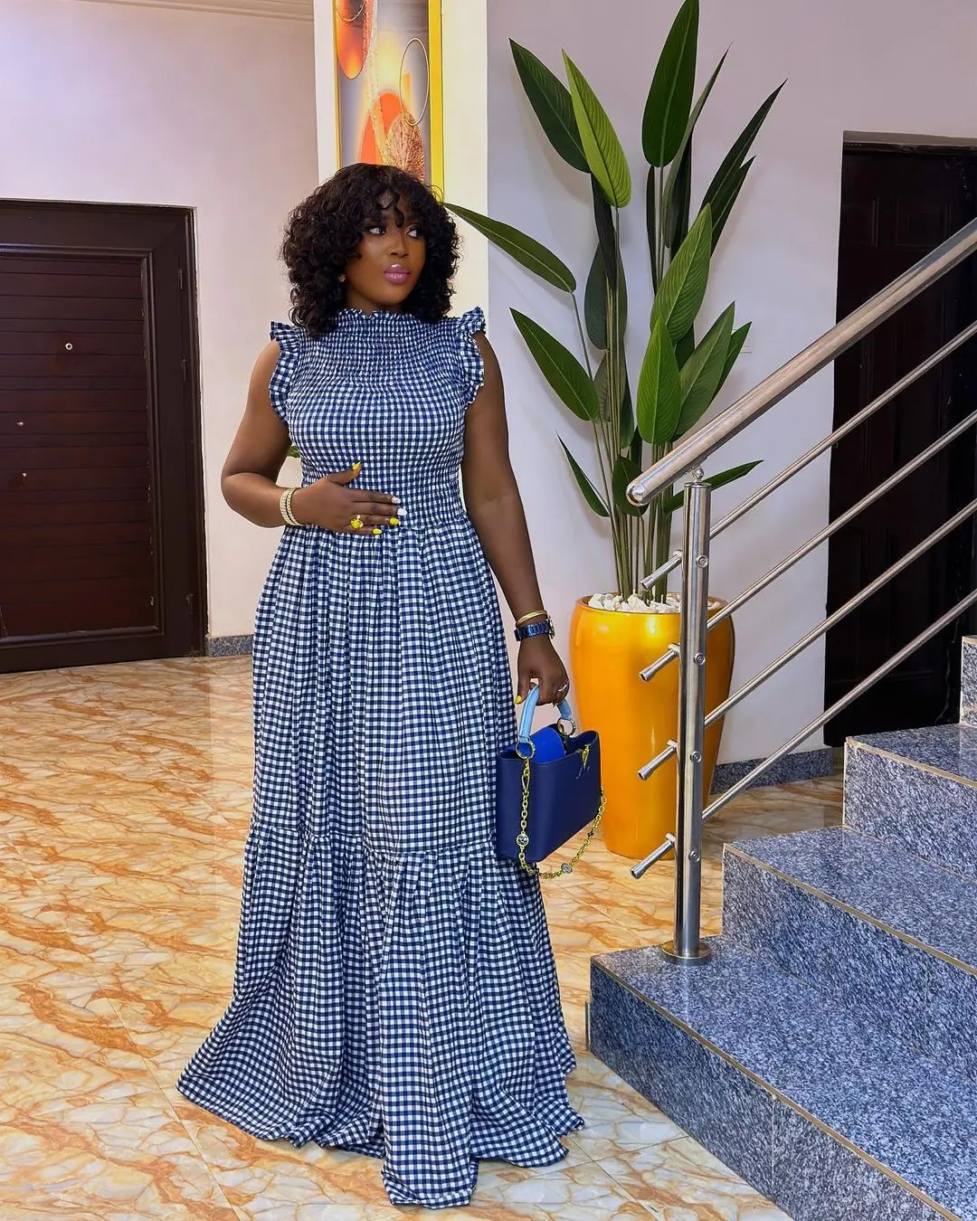 Vestidos Maxi Vestidos Rectos De Cuadros Vestido Camisero Largo A