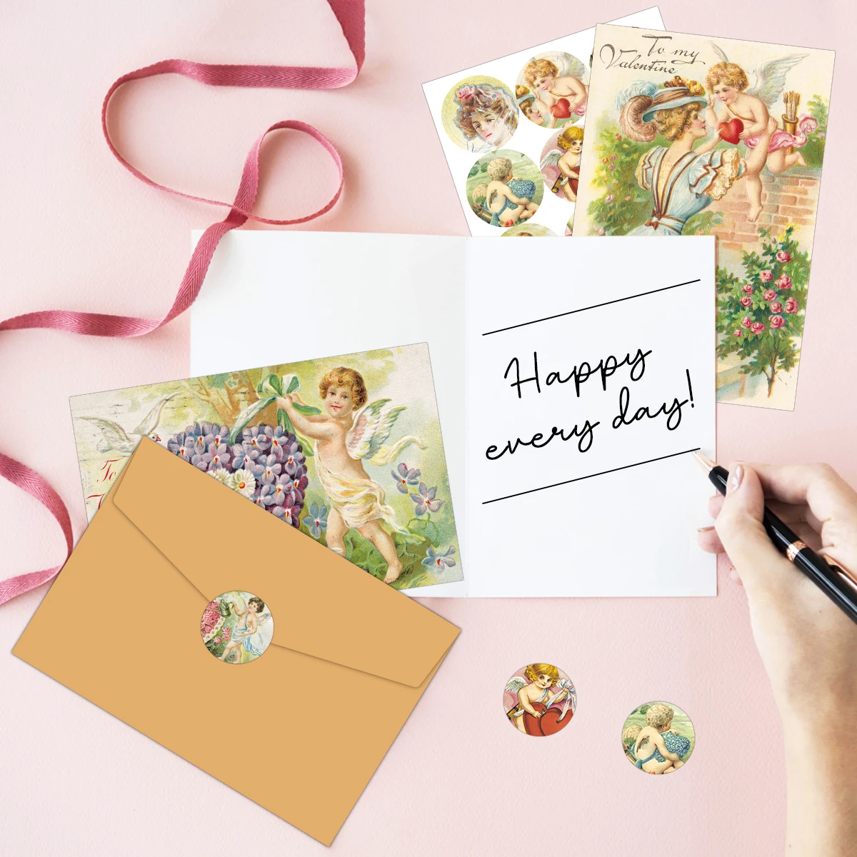 12Set Vintage Greeting Card for Valentine's Day Wedding Victorian Love Card with Envelope & Sticker Holiday Gift for Him Her