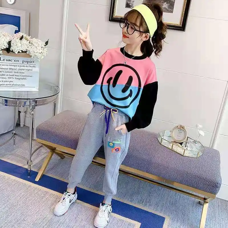 

Girls New Clothes Korean Fashion Big Kids Long Sleeve Cartoon T-shirt+Pants 2Pcs Sets Teenage Children Clothing 6 8 10 12 14Year