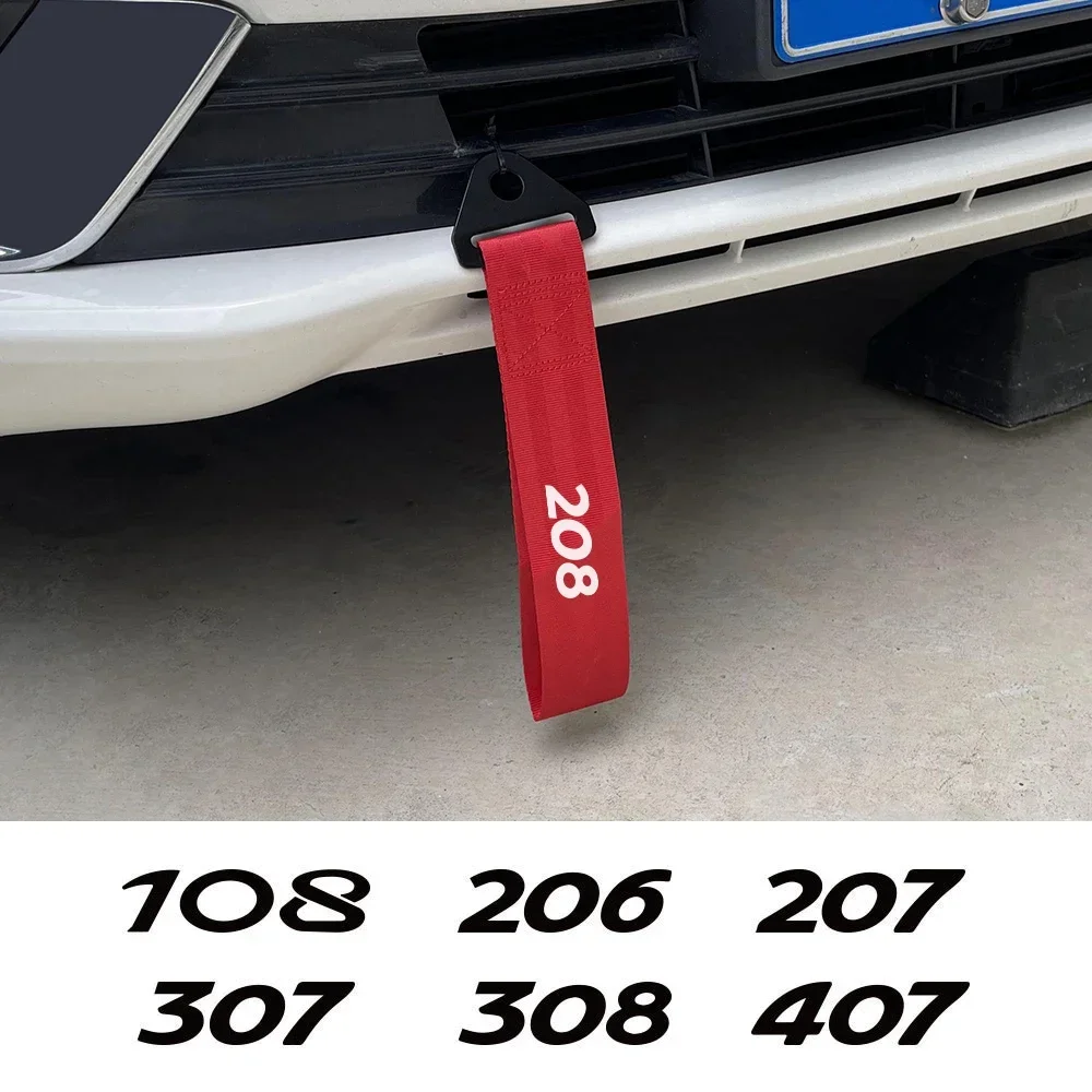 Car Tow Rope Strap Accessories For Peugeot 206 207 208 301 307 308 T9 406 407 408 508 2008 3008 5008 108 RCZ 607 4008 Rifter 107 nylon tow strap car tow strap car accessories strap