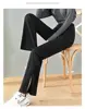 For Women with High Waist and Slim Appearance Slightly Flared Pants with Slits and Wide Legs for Floor Dragging Women's Pants 3