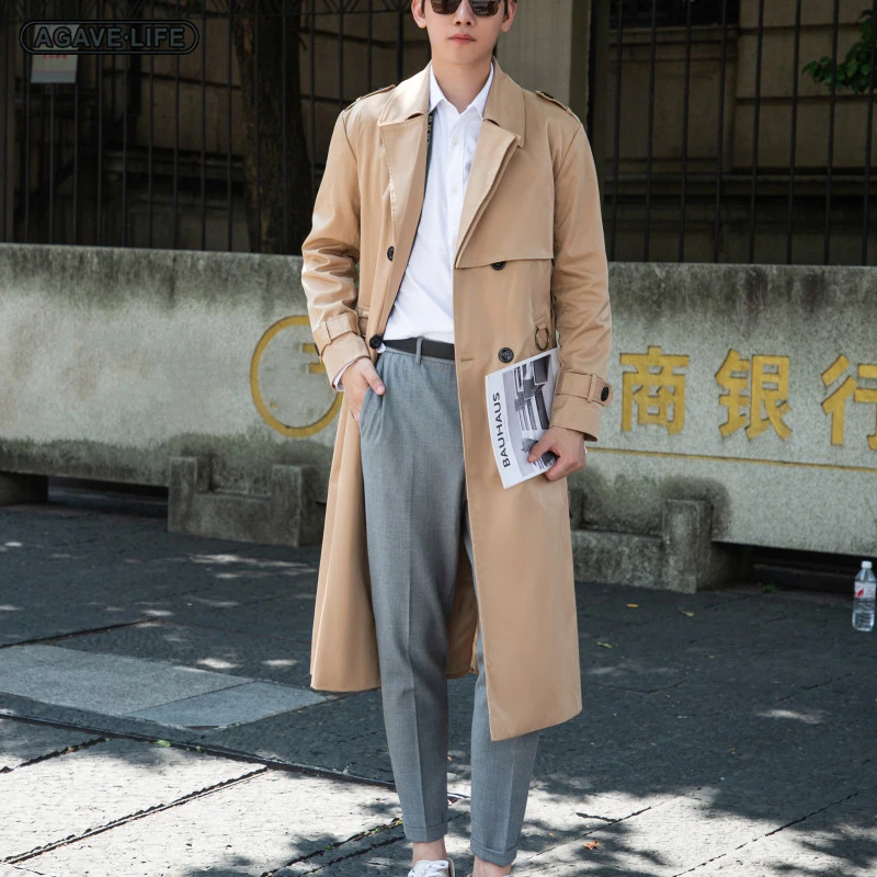 

Korean Windbreaker Men's Extra Long Loose Trench Spring Autumn Men Over-the-knee Coat British Comfortable Double-breasted Jacket