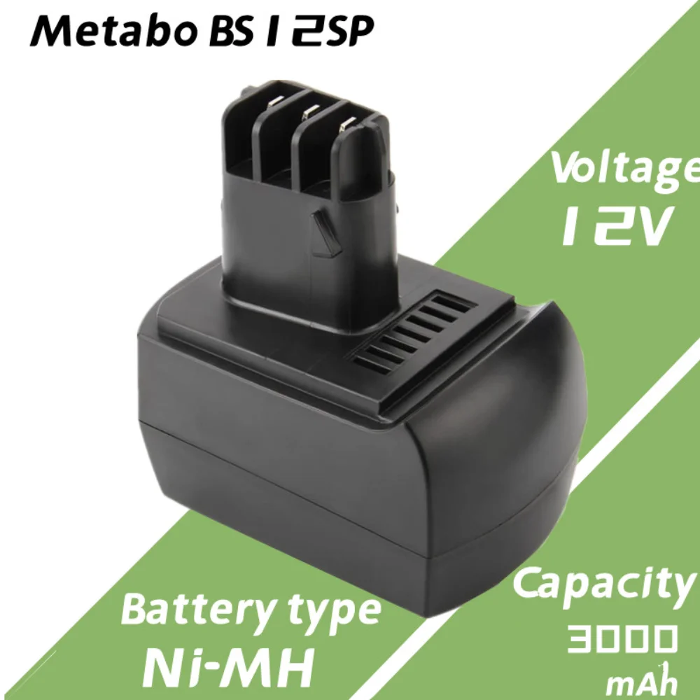 Metabo Bs12Sp Bsz12 Bsz12 Premium Bz12Sp Bsz12 Ingressi Ula9.6-18 D-72622 Sostituzione Ni-Mh Con Batteria 12V 3000 Mah Per Elettrico