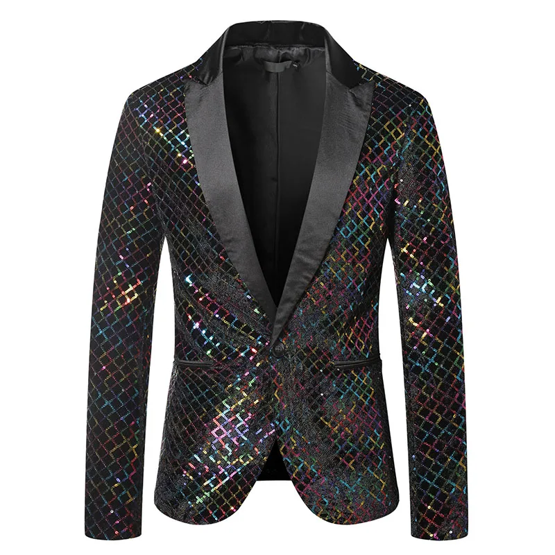 

Colorful Sequins Blazer Men 2024 Brand Slim Fit One Button Suits Blazers Men DJ Club Party Wedding Stage Singer Costume Homme