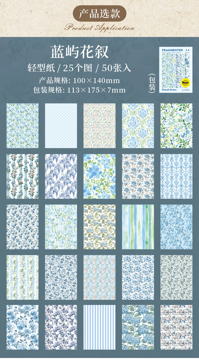 50 Blatt Vintage Blumenmuster Materialien Papier DIY Scrapbooking Dekor Bastelpapier Collage Junk Journal Ästhetik Briefpapier – Detail 15