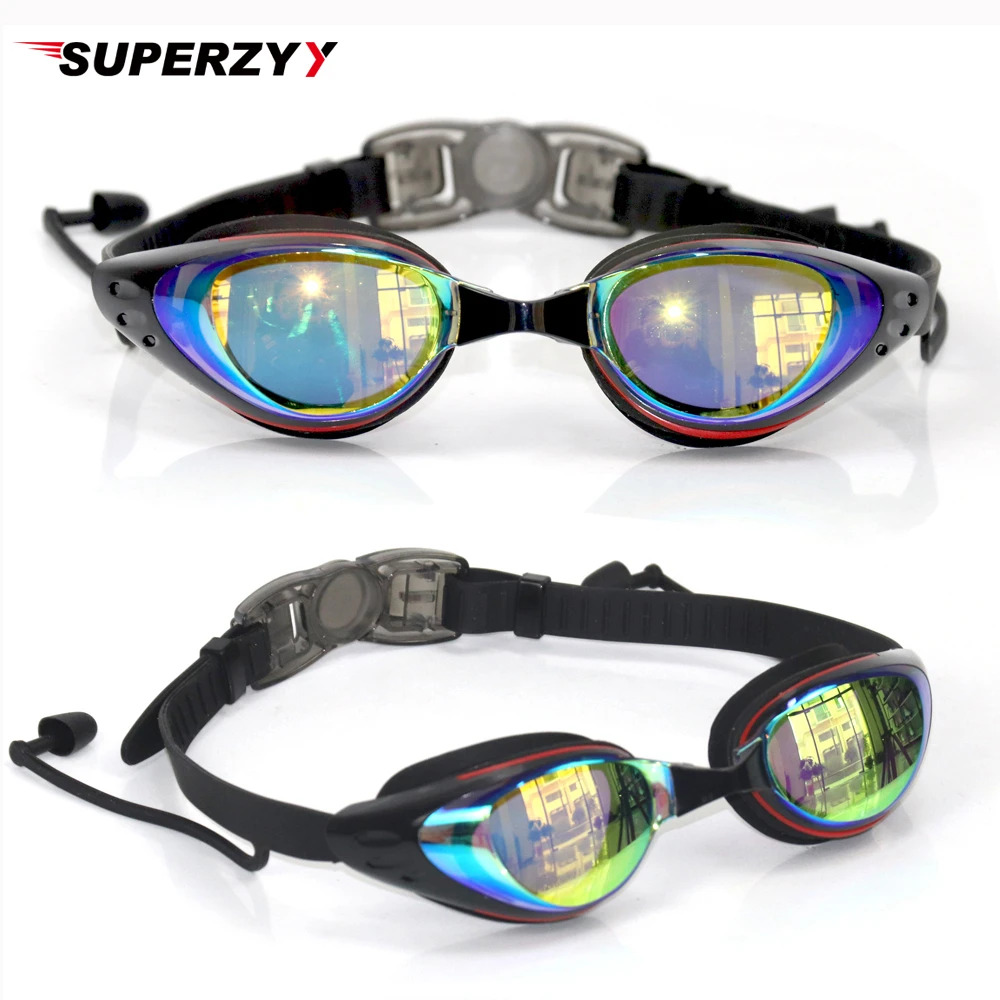 

SUPERZYY Professional Swimming Goggles Swim Glasses with Earplugs Electroplate Waterproof Silicone очки для плавания Adults