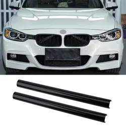Sporty Car Front Grille Trim Strips - V Brace M Sport Bar Decoration, 2-Piece Set (Black)