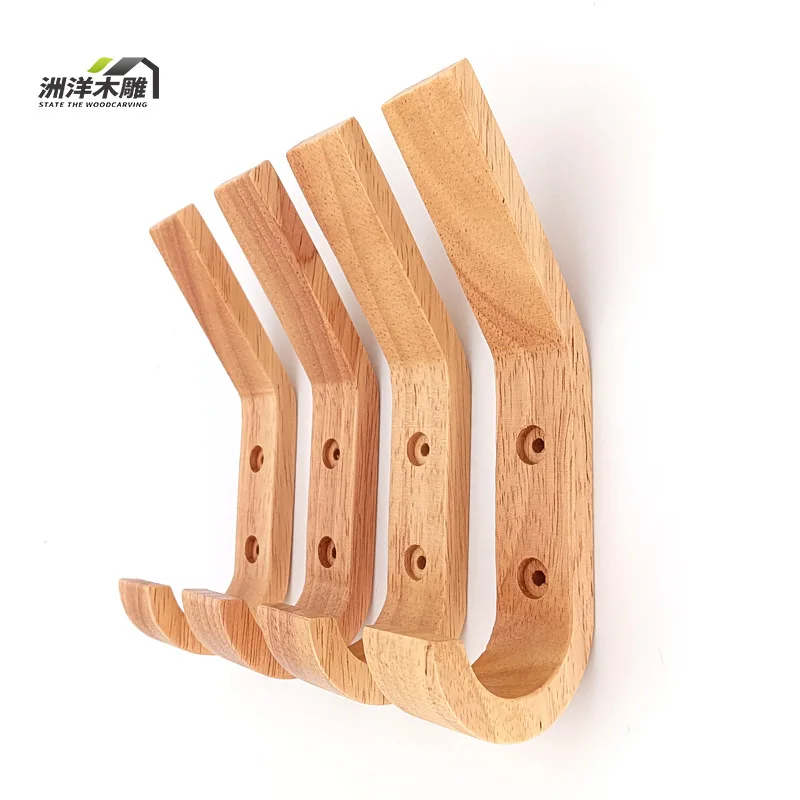 Natural Wood Clothes Hanger Wall Mounted Coat Hook Decorative Key
