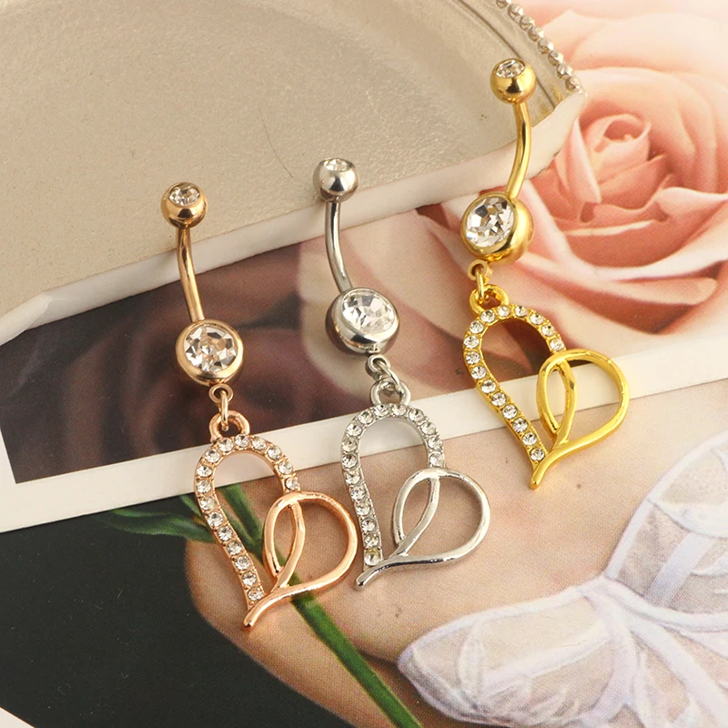 14G Stainless Steel Belly Button Rings Navel Rings Round/Love Heart Clear CZ Curved Barbell Piercing For Women Silver rose gold