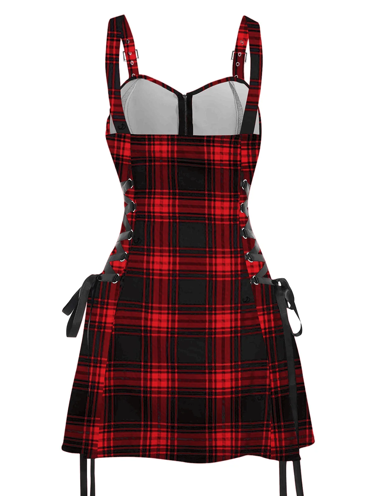 Dressfo 2025 Women's Summer Dresses Retro Plaid Print Lace Up Dress O Ring Half Zipper Adjustable Buckle Strap Sleeveless Dress Saacf79695db94744bc99eaf75f1dc991u