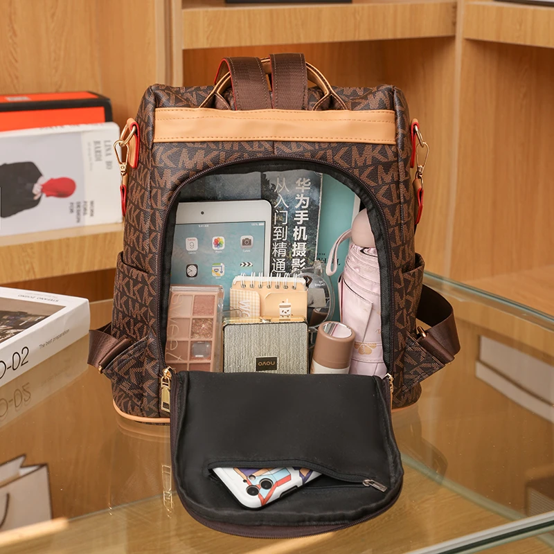 2024 New Large Capacity Anti Theft Backpacks Fashion Printed PVC Backpack Mommy Travel Bags Women's Brand Designer School Bags