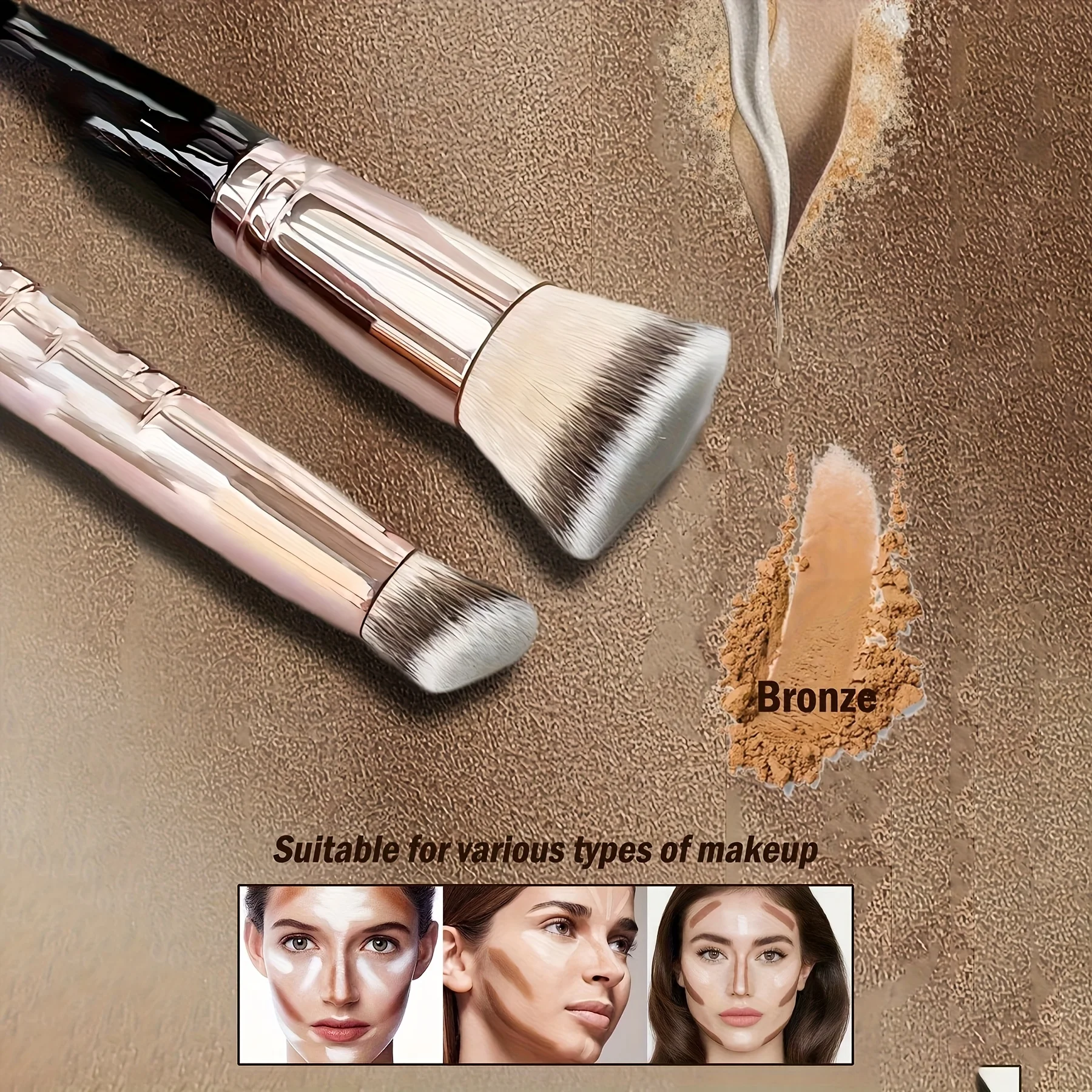 Description Picture 5 of item2in1 Double Ended Makeup Brush Large Fan Conical Head ABS Handle for Foundation Concealer Setting Travel Make Up Face Tool