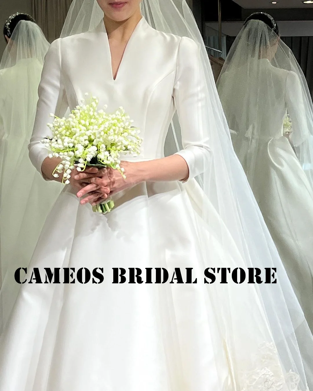 SONDR Customized V-Neck Elegant Long Sleeve Wedding Dresses A-Line Satin Elegant Evening Ivory Bride Gowns Women Bridal Dresses 2