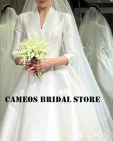 SONDR Customized V-Neck Elegant Long Sleeve Wedding Dresses A-Line Satin Elegant Evening Ivory Bride Gowns Women Bridal Dresses 2