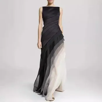 2025 Gauze Skirt Dress Solid Color Black Temperament Dress Skirt European and American 1