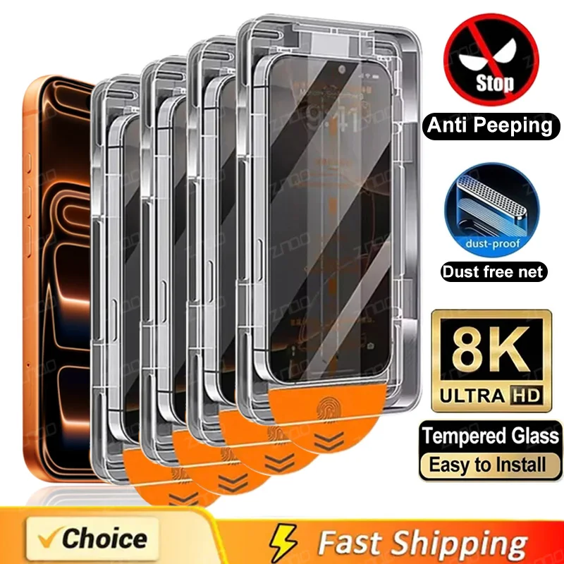 iPhone 17 Pro Max için 4 Adet Gizlilik Ekran Koruyucu Hava Almayan Anti-Casus Temperli Cam Gelişmiş Güvenlik İçin Tozsuz Kurulum