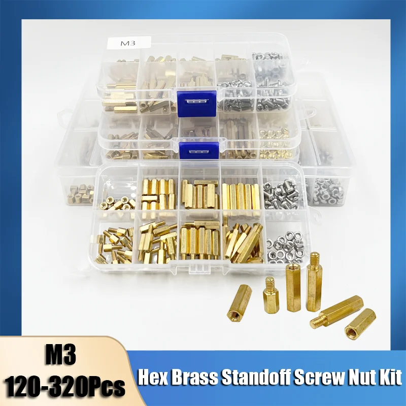 Male Female Hex Brass Standoff Spacer Kit M2M2.5 M3 M4 Brass Round Standoff with 304 Screw and Hex Nut pcb motherboard standoff